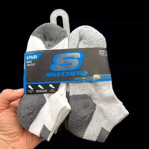 Skechers Litte-Youth Boy's Low Cut Socks Shoe Size 9-3.5 White Gray (12 Pairs)